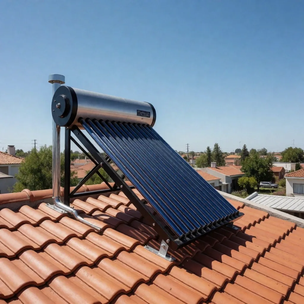 Panel solar térmico instalado en techo residencial
