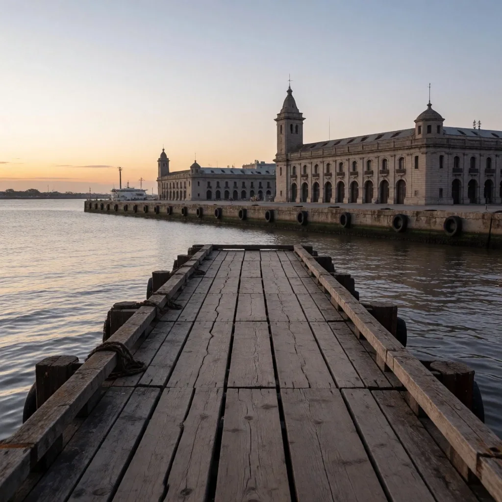 Muelle portuario al atardecer en Buenos Aires