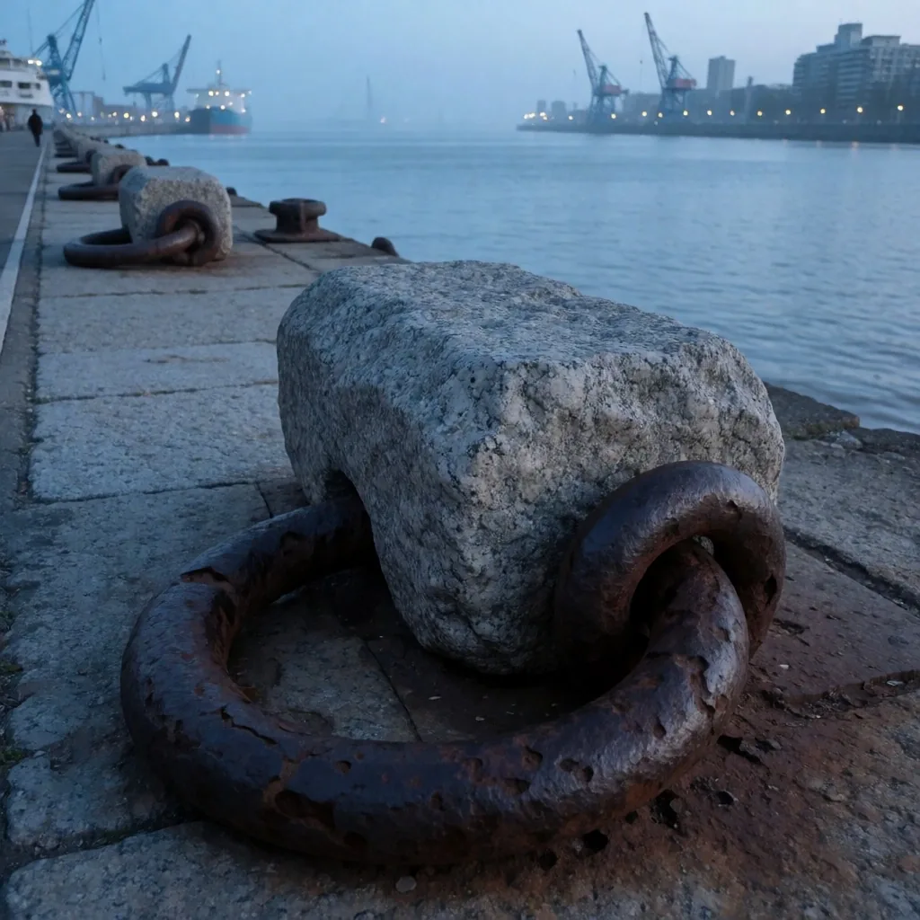 Muelle portuario al anochecer sobre el Río de la Plata