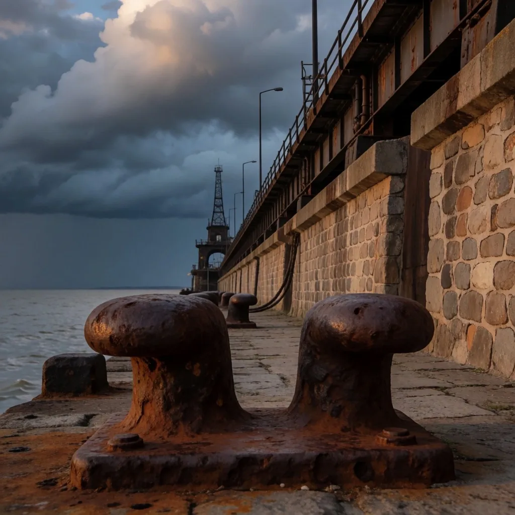 Muelle portuario al anochecer