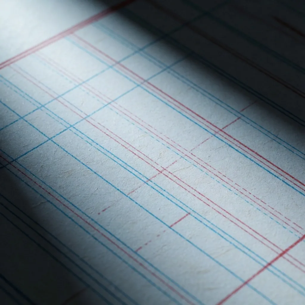 Papel de libro contable con líneas finas bajo luz fría